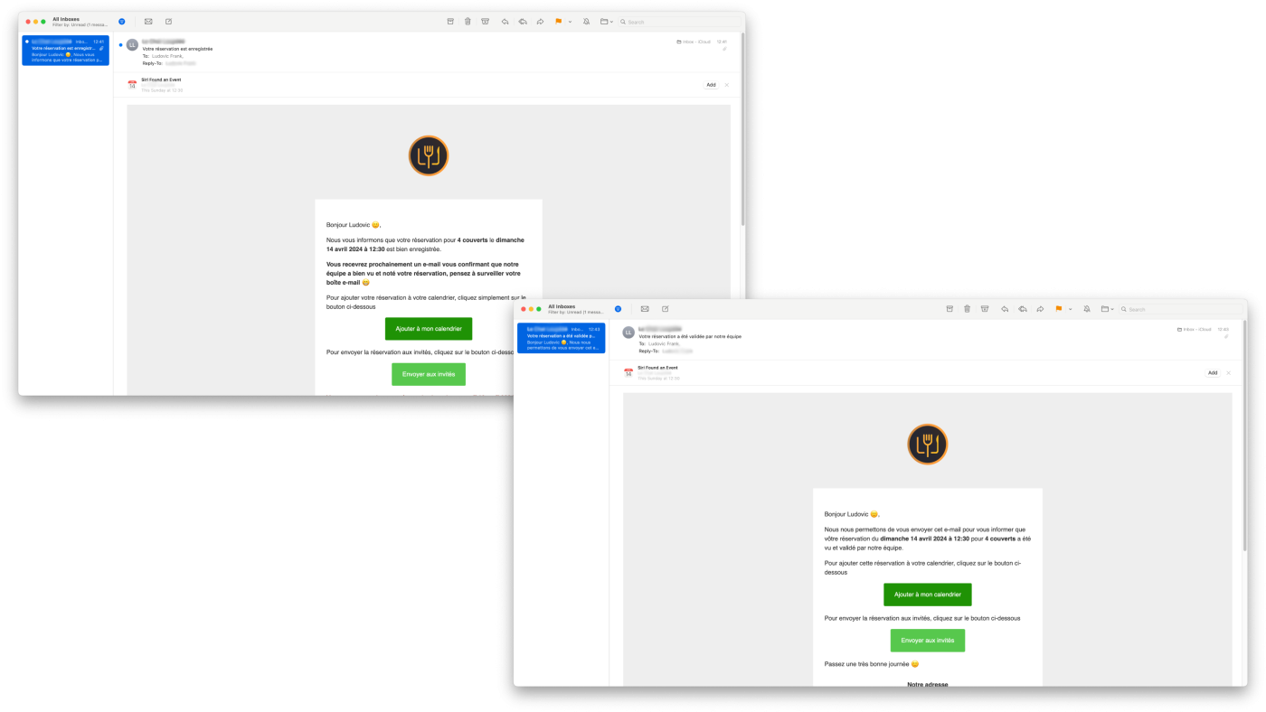 Exemple d'email envoyé par ViteUneTable