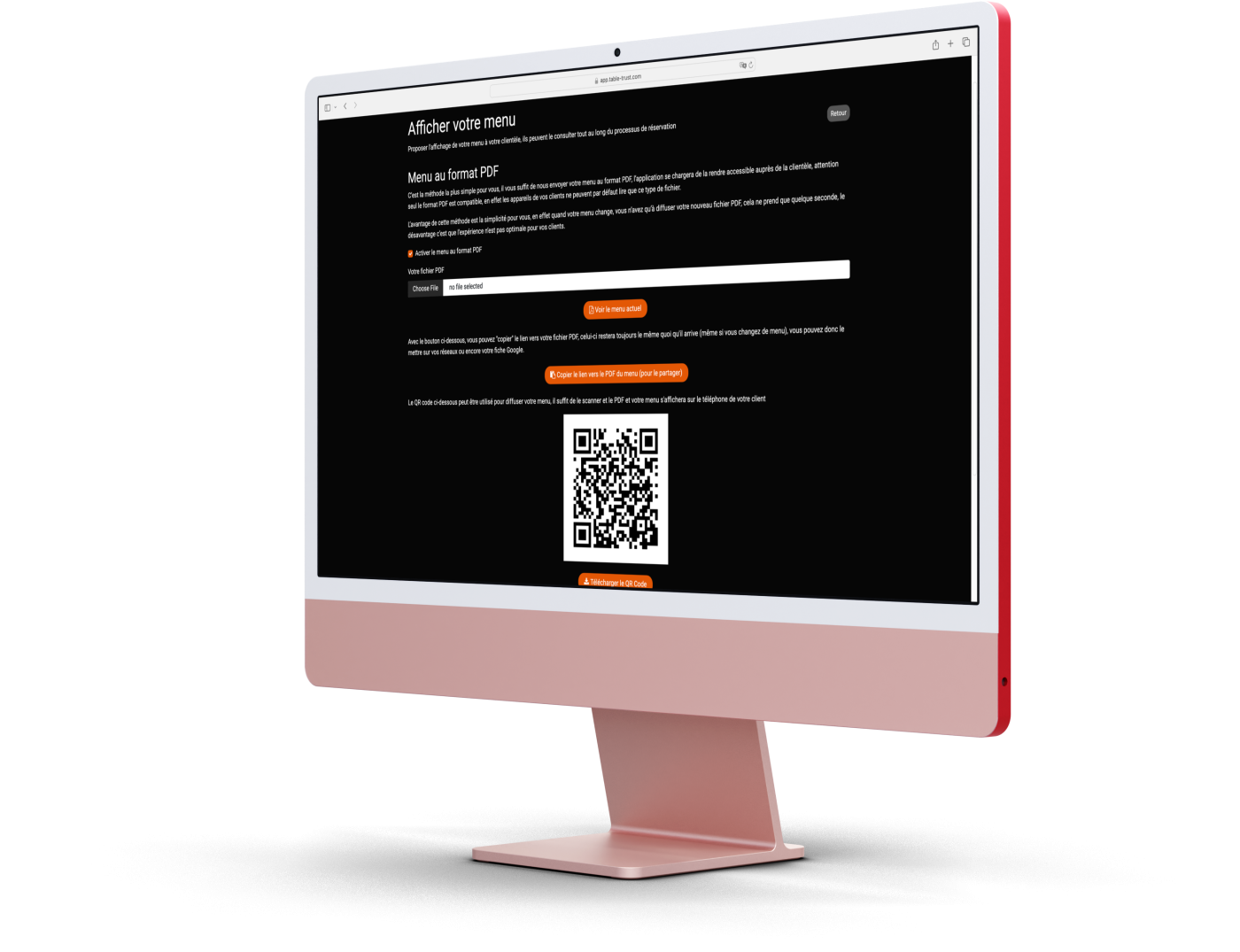 L'interface d'administration permettant le partage du menu